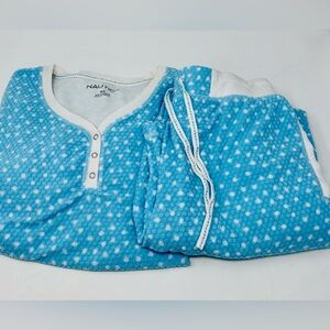 Women’s Nautica Blue and White Pajama Set with Polka Dot Pattern Size Medium
